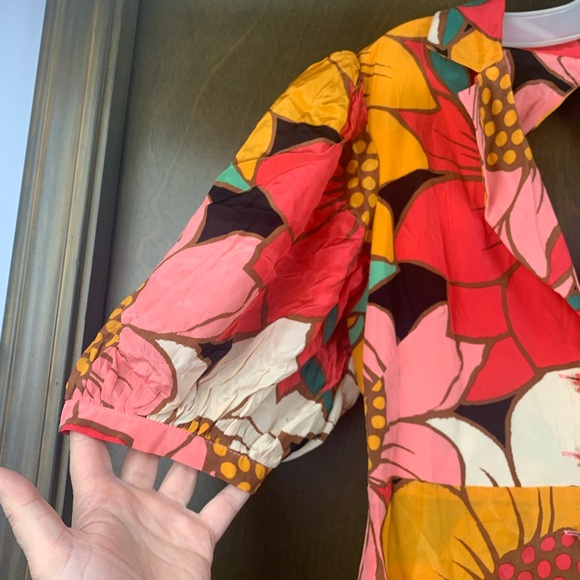 Farm Rio size small pink orange floral midi dress tropical cottage sunflower - Picture 6 of 15